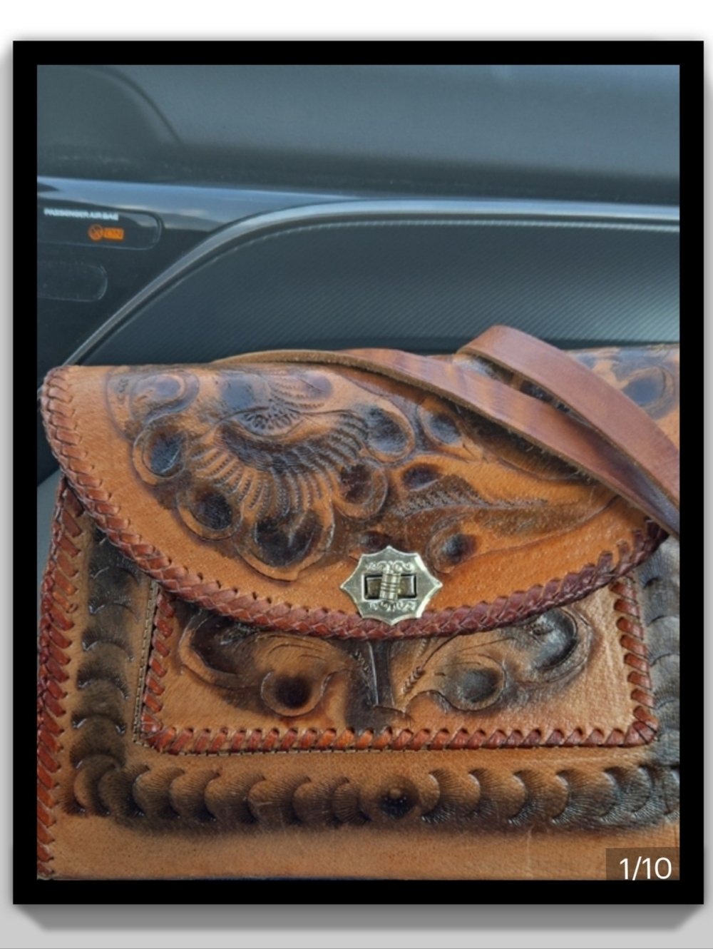 Vintage Hand-Tooled Brown Leather Crossbody Bag